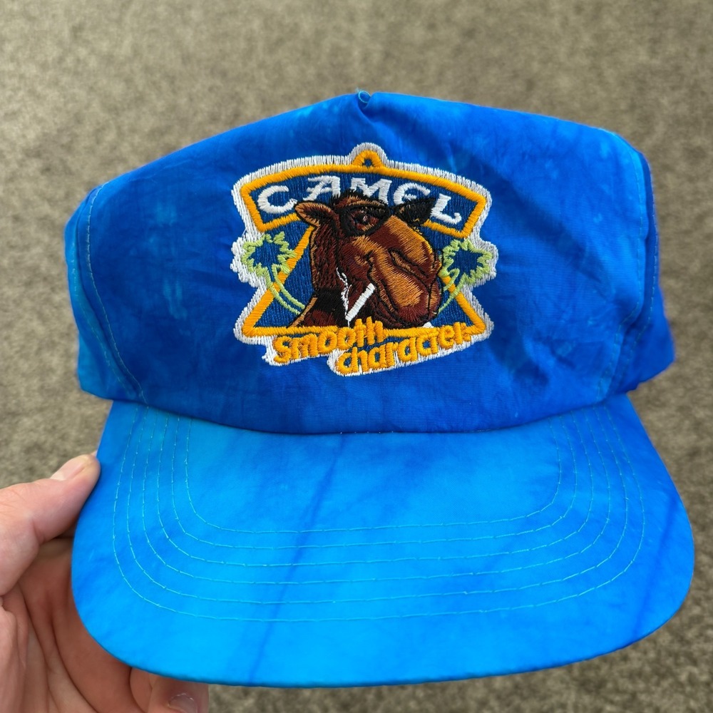 VTG Camel Smooth Character Snapback Hat Mens Adjustable Blue Tie Dye 90s